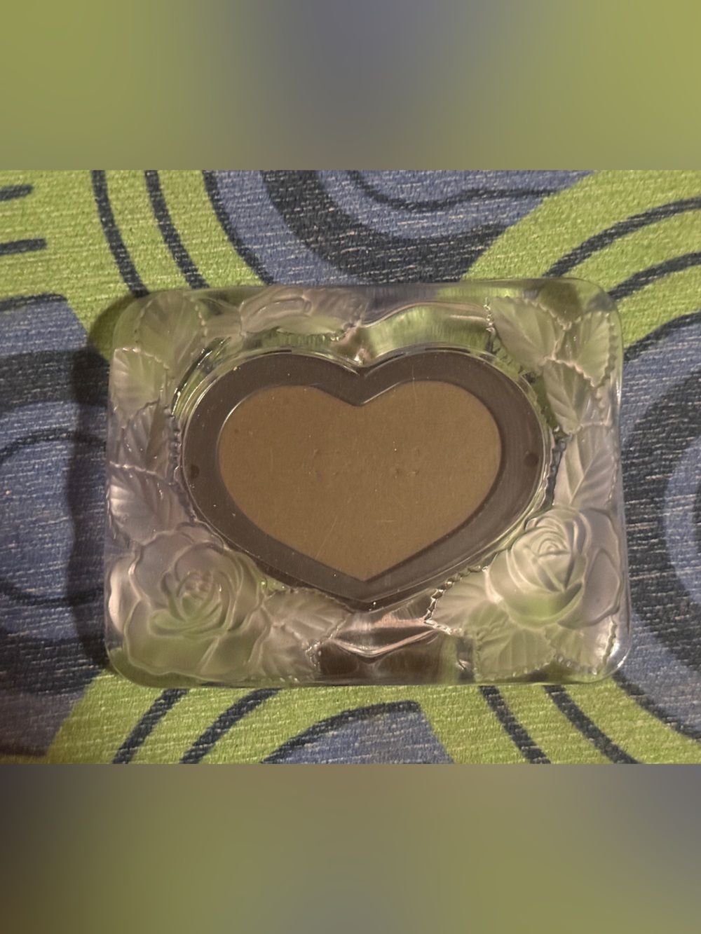 Vintage Heart-Shaped Crystal Photo Frame with Rose Detailing - Japan